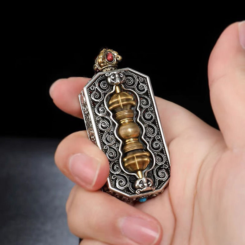 Vintage Vajra Pendant Tibetan Amulet Six Word Mantra Square Charm Buddhist