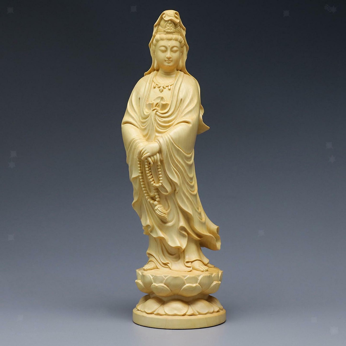 Boxwood Guanyin Sculpture Buddha Statue Feng Shui for Tabletop Tea House