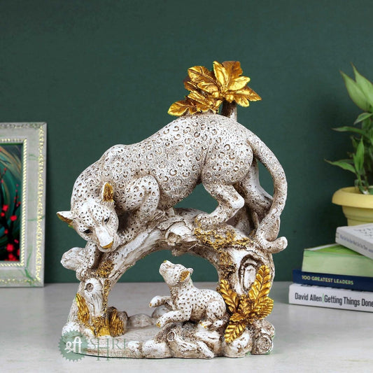 Polyresin Leopard Statue with Family Idol Figurines Gifts for Home Decor