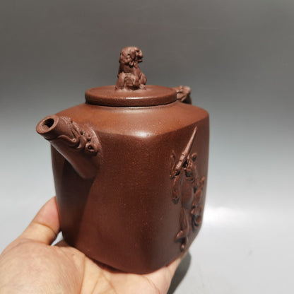 Vintage Chinese Yixing Purple Clay Teapot Zisha Ceramic Carving Collectible Rare