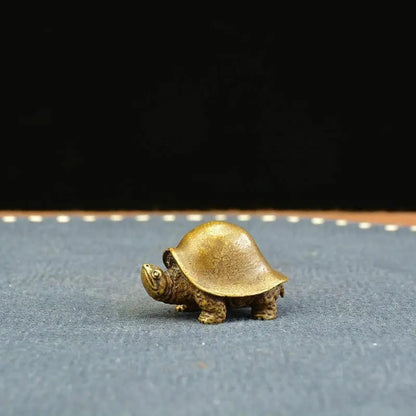 41mm Chinese Brass Longevity Tortoise Statue Ornament Hand-carved Tea Pet