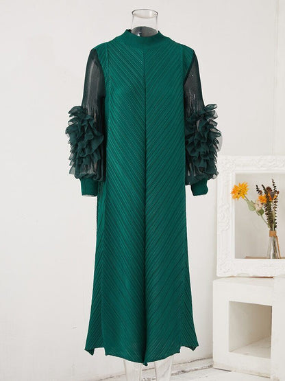 Dress Round Neck Spliced Full Sleeve Long Dresses Women Spring Clothes