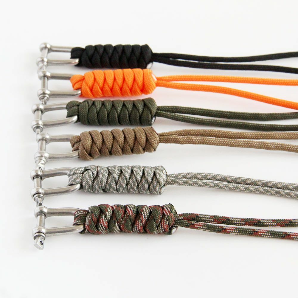 2PCS Handmade Knife Gear Braided Stainless Steel Shackle Keychain Parachute Cord