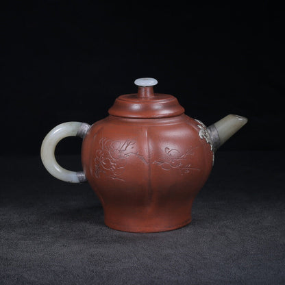 Chinese Yixing Zisha Clay Handmade Exquisite Teapot （宫灯（镶玉） 底款：杨彭年）