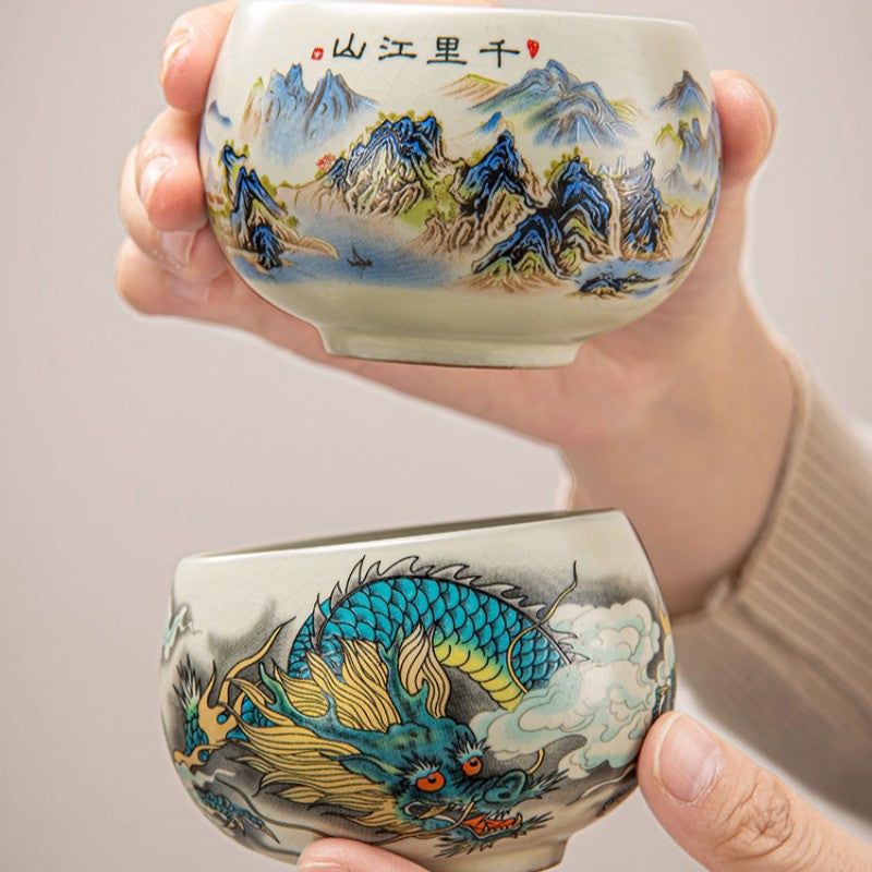 140ml Ceramics Ru Kiln Teacup Master's Cup Tea Set Tea Tasting Cup Retro Chinese