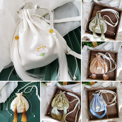 Embroidered Tassel Chinese Hanfu Bag Drawstring Wallet Handbag Silk Change Purse