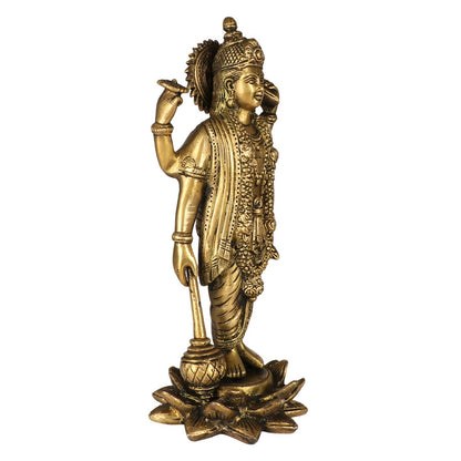 Hindu God Brass Lord Bhagwan Vishnu Narayann Idol Holding Club Figurine Statue