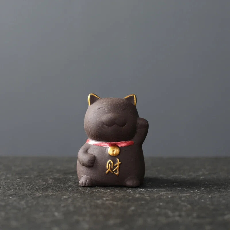 Chinese Boutique Purple Clay Tea Pet Mascot Luck Cat Tea Figurine Tea Set