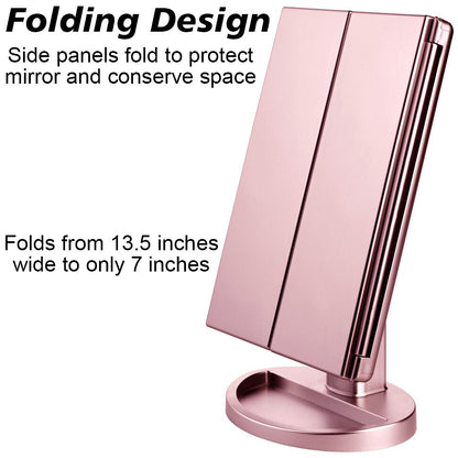 Makeup 3 Panel Vanity Mirror with LED Lights, 1x 2x 3x Magnification, Dimmable