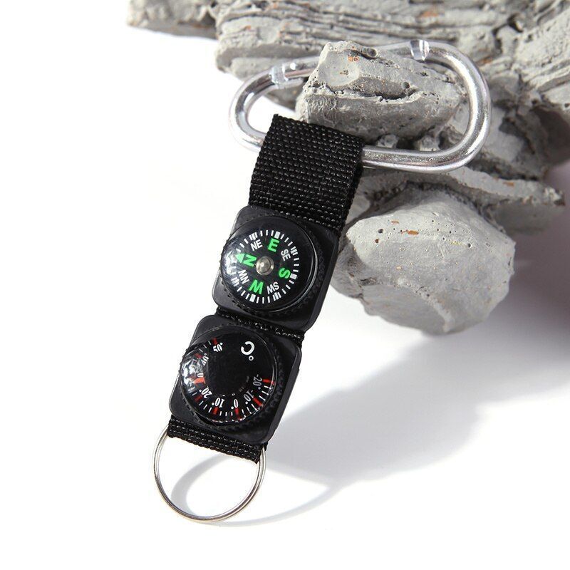 Outdoor Whistle Compass Thermometer Potable Keychain Key Ring Climbing Hiking
