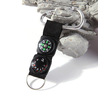Outdoor Whistle Compass Thermometer Potable Keychain Key Ring Climbing Hiking
