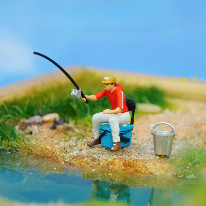 1:64 Scale Figure Model Fishing Sports Scene Display Layout Doll Model