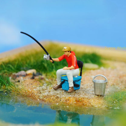 1:64 Scale Figure Model Fishing Sports Scene Display Layout Doll Model