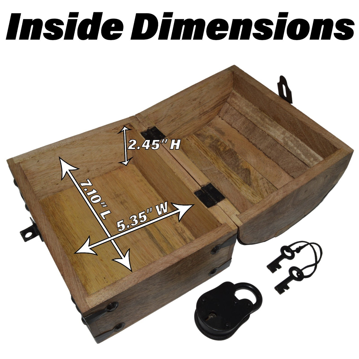 8"x6"x6" Wood Pirate's Treasure Chest Nautical Jewelry Box, Includes Lock & Keys