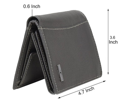 New Grey Bi-Fold Leather Men's Wallet RFID Protection Gift Item
