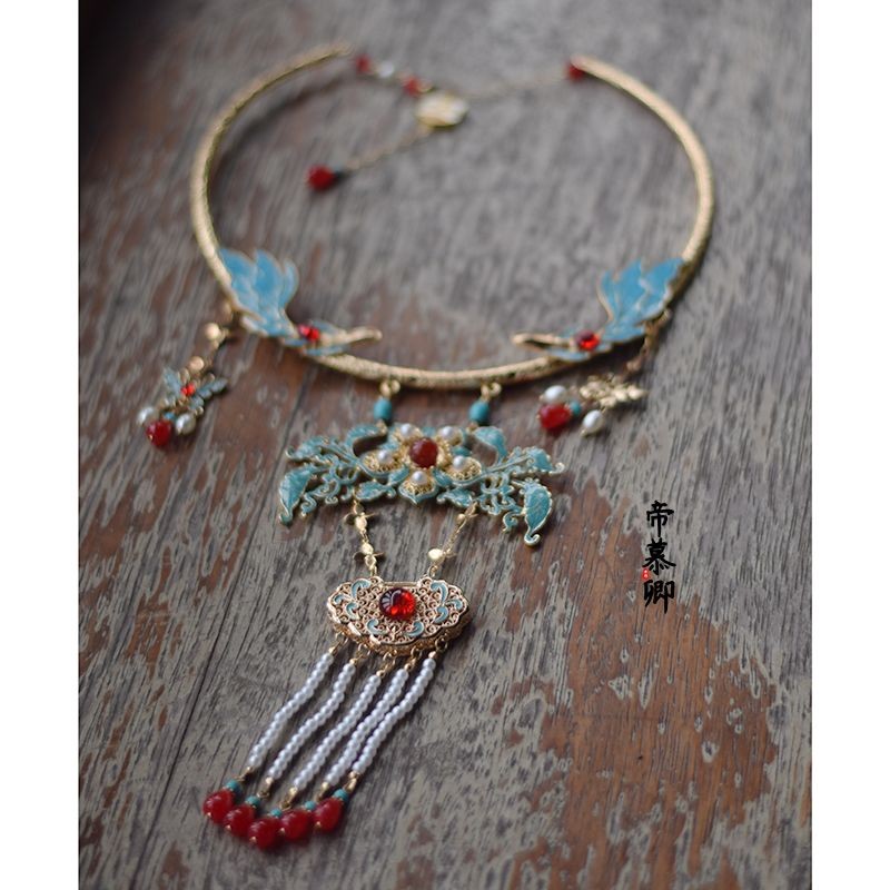 Chinese Hanfu Cloisonne Necklace Vintage Yingluo Collar Winter Choker