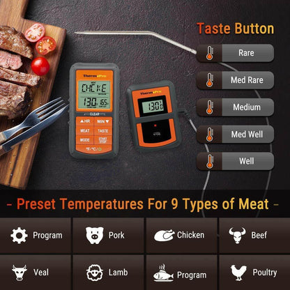 Remote Cooking Thermometer Digital BBQ Grill Oven Meat Wireless Smoker & Timer
