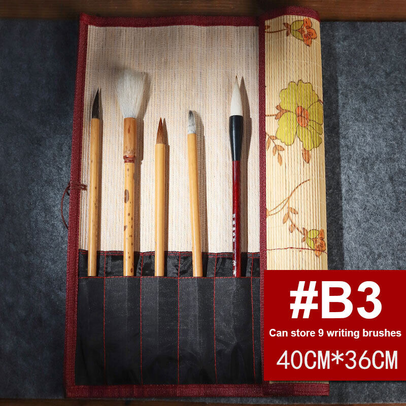 Painting Brushes Holder Storage Bamboo Rolling Bag Calligraphy Pens Case Curtain