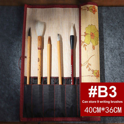 Painting Brushes Holder Storage Bamboo Rolling Bag Calligraphy Pens Case Curtain