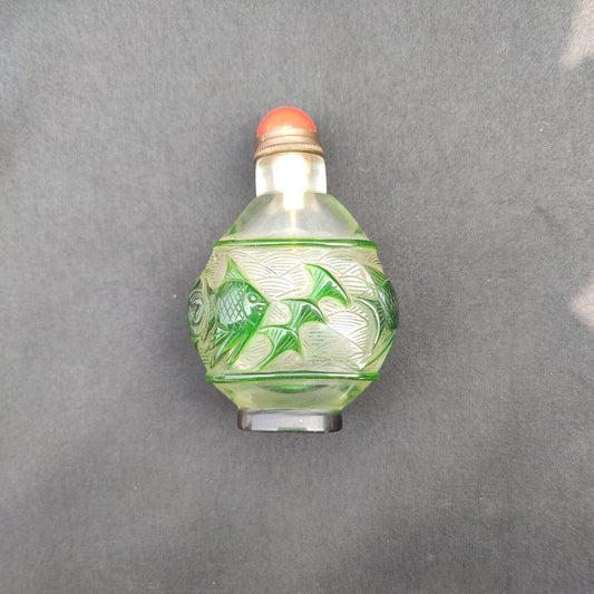 collections peking chinese glass snuff bottle carved statue antique carving fish