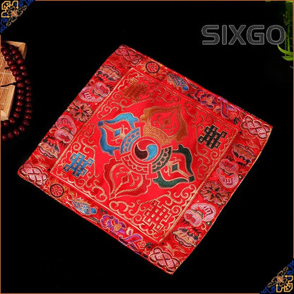 21cm Tibetan Buddhist Utensils Embroidery Eight Auspicious Crosses Cloth Mat