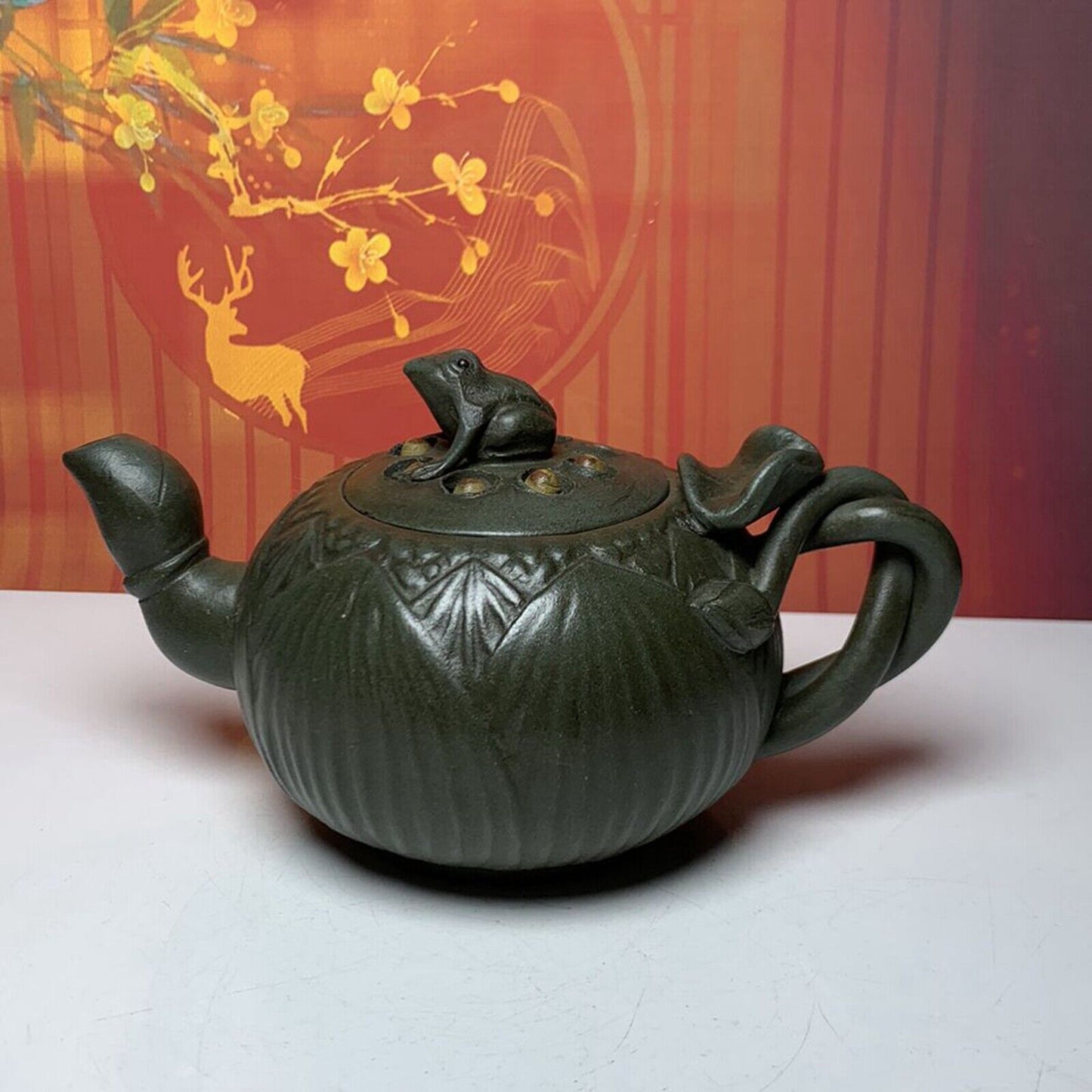 Vintage Chinese Yixing Purple Clay Teapot Zisha Ceramic Frog Lotus Teaware