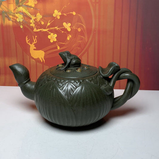 Vintage Chinese Yixing Purple Clay Teapot Zisha Ceramic Frog Lotus Teaware
