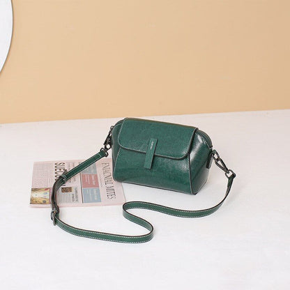Wax Cowhide Leather Crossbody Small Bag Shoulder Shell Casual Purse Polyester