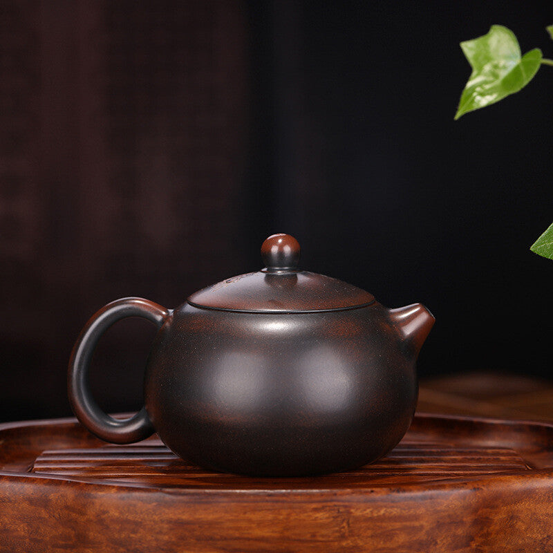 Pottery Tea Pot With Ball Shaped Infuser Holes Dragon Carved Handmade Xishi Pot
