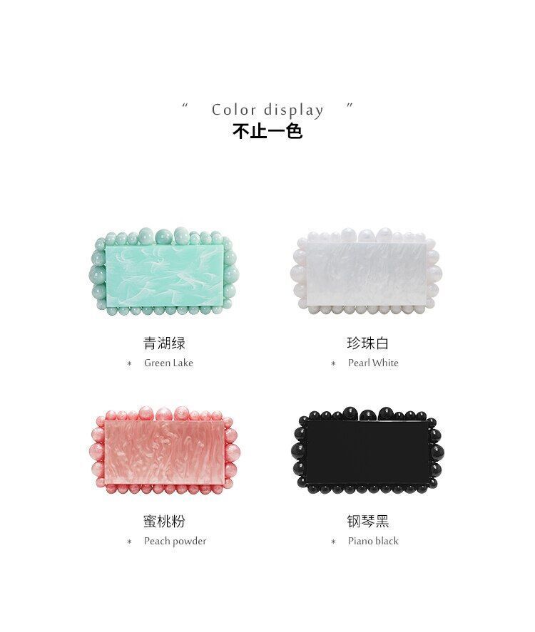 Acrylic Box Evening Clutch Bag Beads Luxury Gold Sequin Purse Handbag 13*23*6 CM