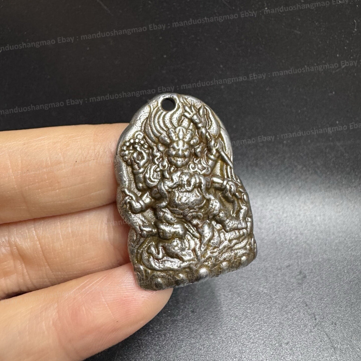 Tibetan Thokcha Black Mahakala Pendant Six-Armed Dharma Protector
