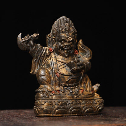 4.8"old Tibet Buddhism Temple Bronze Gilt Mahakala Wrathful Deity Buddha Statue
