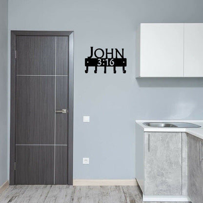Wall Mounted Hook Up John 3:16 Bible Reference Christian Key Rack Decor