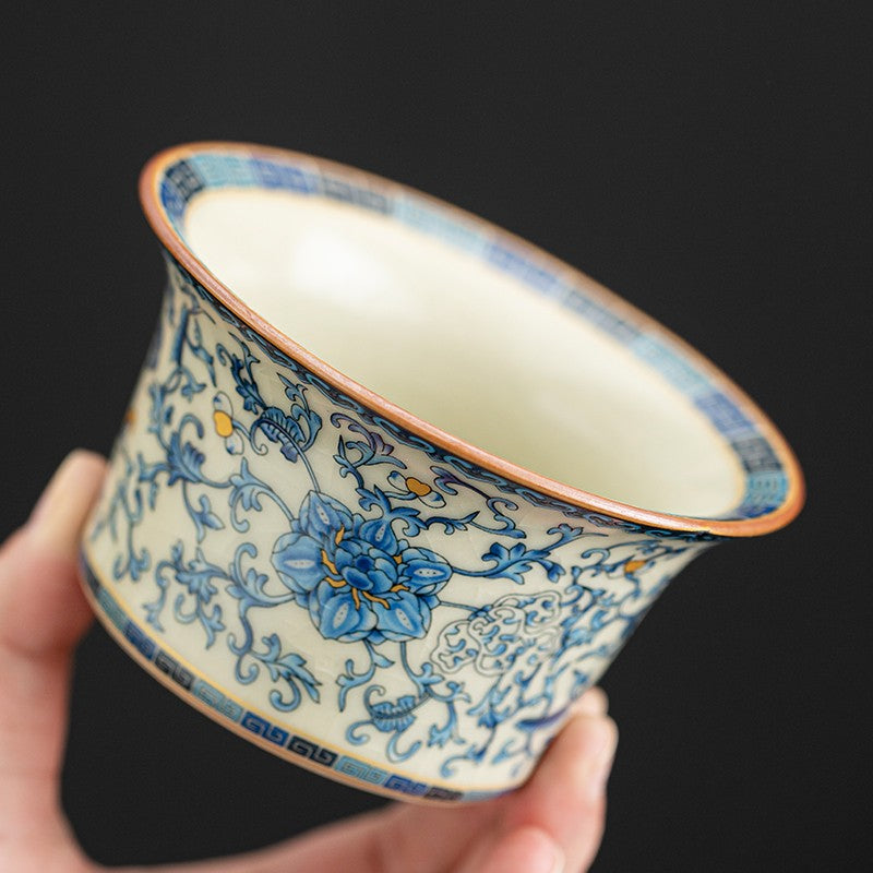 150ml Ru Kiln Blue White Porcelain Ceramics Gaiwan Teacup Retro Tea Set