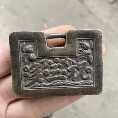 Vintage Brass Longevity Lock Pendant Antique Style Copper Lock Plate Accessory