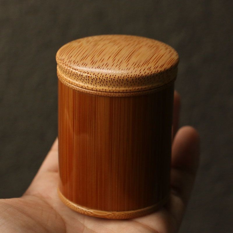 Handmade Old Bamboo Tea Caddy 5.5x7.5cm Airtight Screw Lid Storage Jar
