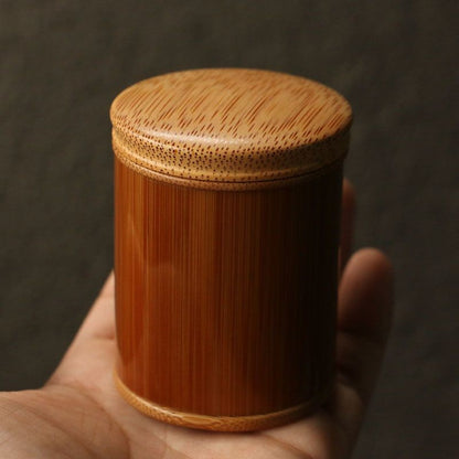 Handmade Old Bamboo Tea Caddy 5.5x7.5cm Airtight Screw Lid Storage Jar