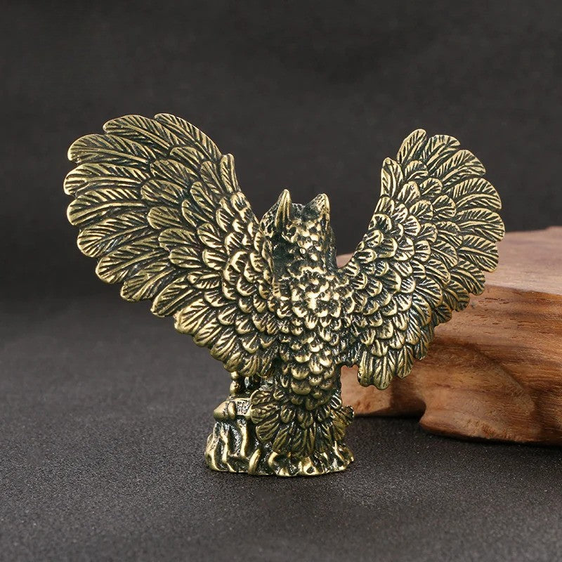 Solid Brass Owl Figurine Miniature Tea Pet Arts Crafts Desktop Small Ornament