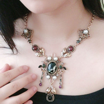Dark Goddess Bohemian Necklace Vintage Ethnic Crystal Tassel Forehead Pendant
