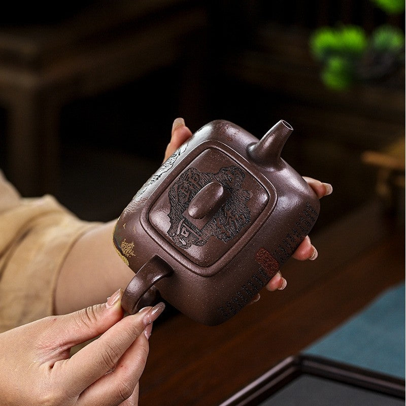 full handmade tea pot hand carved real yixing zisha purple clay pot 14 infuser