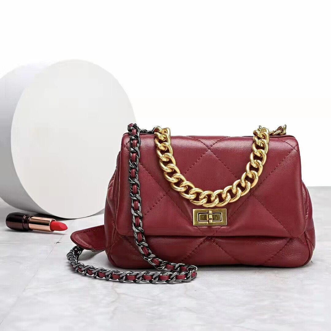 Mini Quilted Sheepskin Leather Small Flap Purse Shoulder Bag Tote Clutch Chains