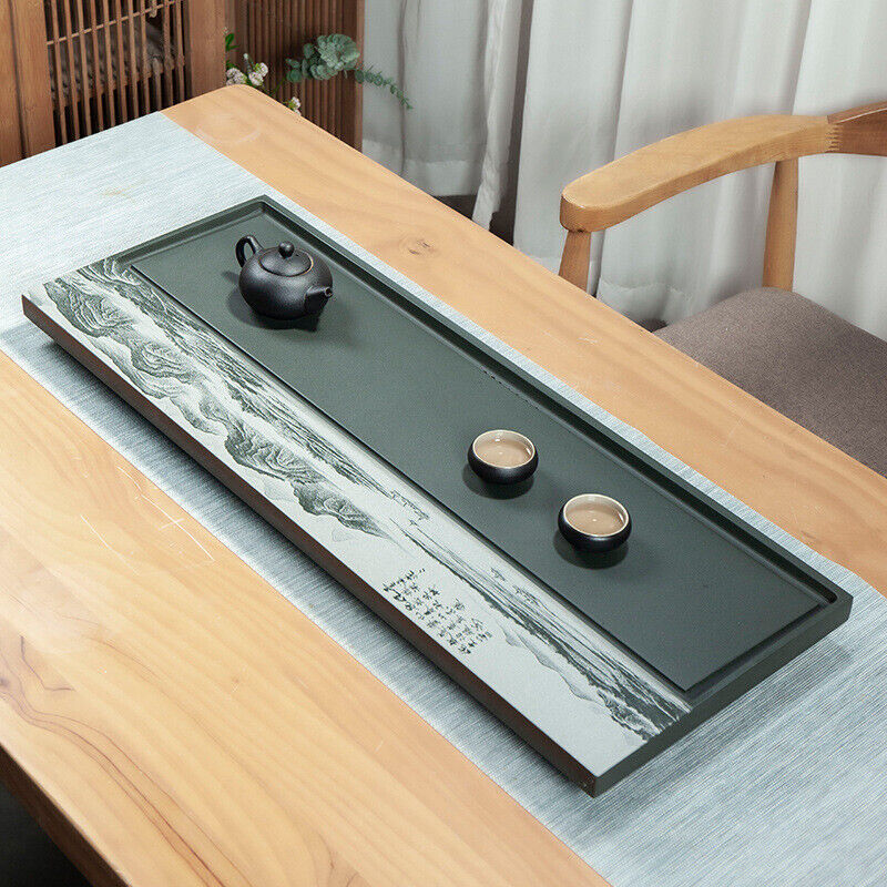 Landscape Tea Tray Green Stone Tea Table Sea of tea Embossed Drain Tea Tray