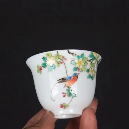 chinese jingdezhen porcelain famille rose tea cup :bird 0312