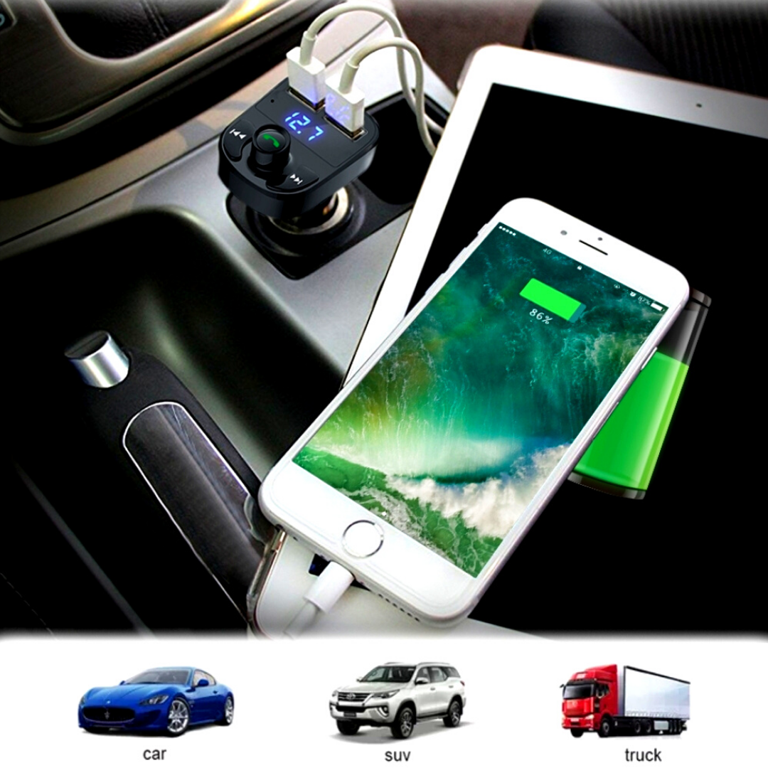 Cargador de coche carro con transmisor FM y Bluetooth para Telefonos Smart Phone