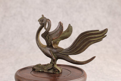 Chinese Bronze Suzaku Bird Statue Figure Tea Pet Netsuke Table Decoration
