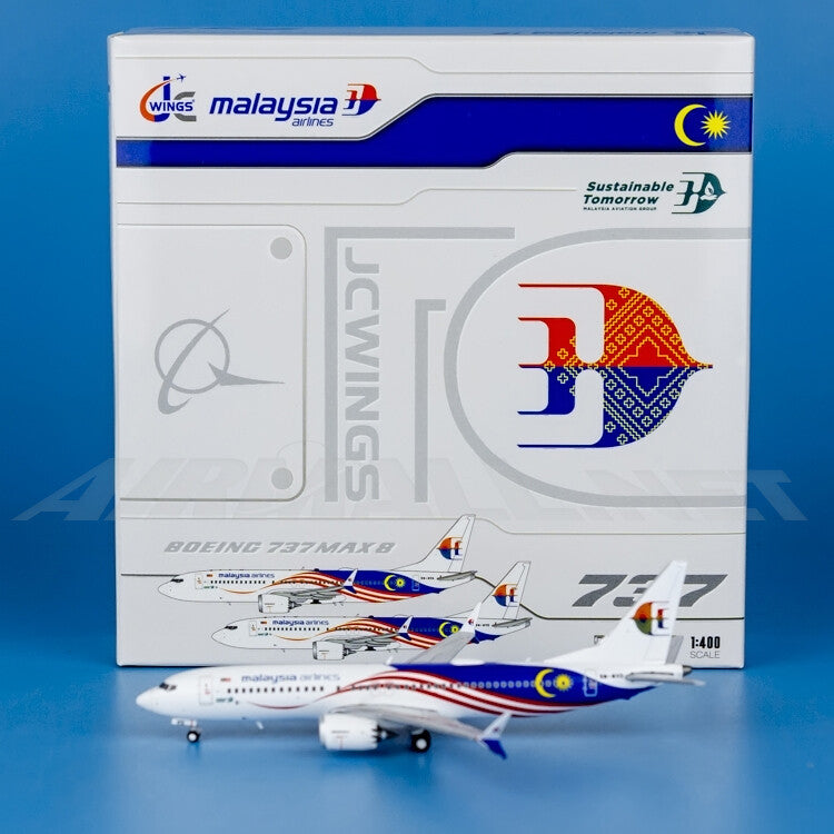 1:400 JC Wings Malaysia Airlines Boeing 737 MAX 8 Diecast Aircraft Model
