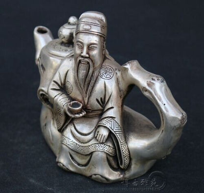 Tibetan silver tea pot hand-carved with old tree stump Teapot