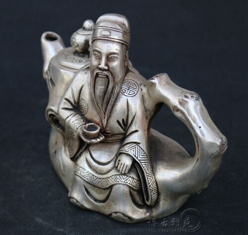 Tibetan silver tea pot hand-carved with old tree stump Teapot