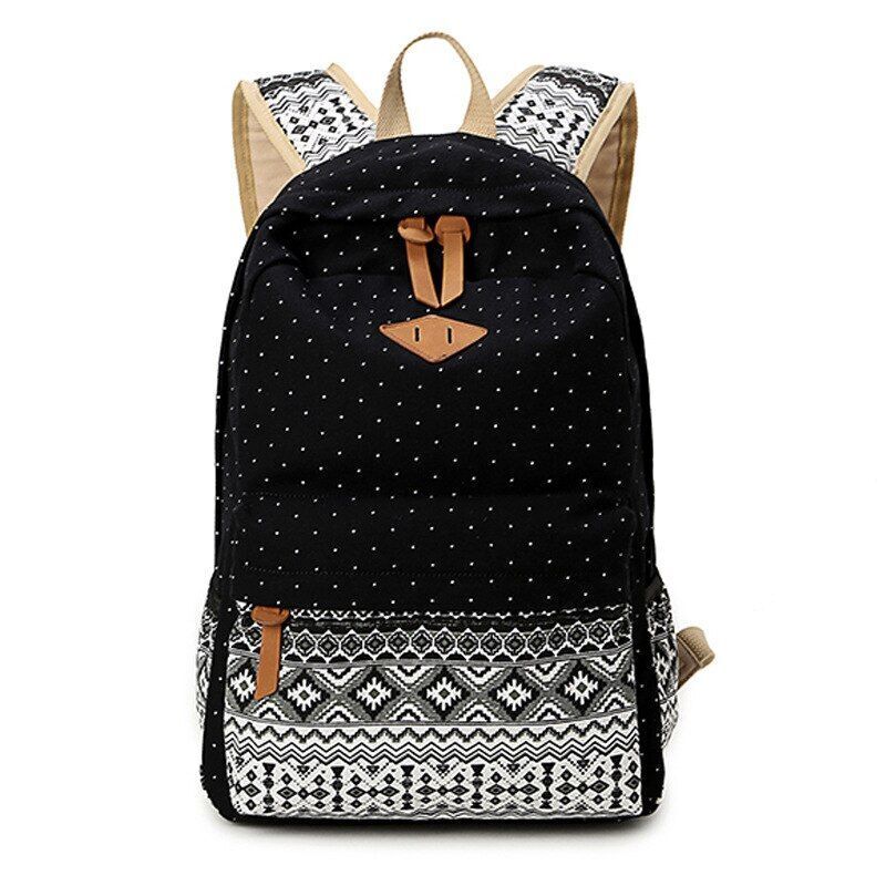 Canvas Printing Backpack School Bag Cute Black Polyester Purse Gray/Black/Purple