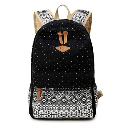 Canvas Printing Backpack School Bag Cute Black Polyester Purse Gray/Black/Purple